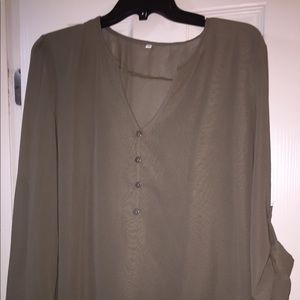WOMEN PLUS SZ XL olive GREEN sheer  dress blouse
